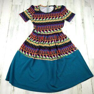 LuLaRoe Amelia Dress Geometric Dipped Blue XS NWT